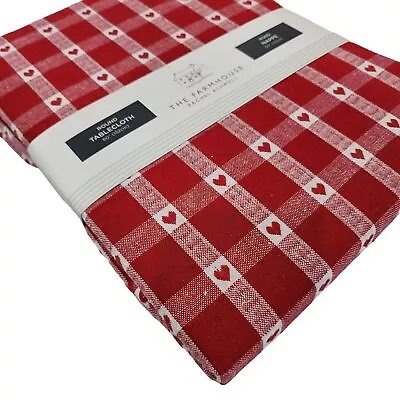 60in Round Farmhouse Red And White Checkered With Embroidered Heart Tablecloth • $46.80