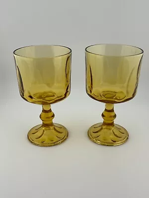 Vintage Set Of 2 Hazel Atlas Amber El Dorado Wine Drinking Glasses Goblets • $24.99