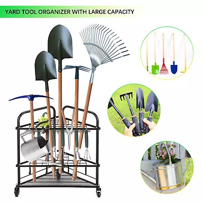 Rolling Corner Tool Storage Rack For Gardening Utensils Yard Space Organiser • £26.49