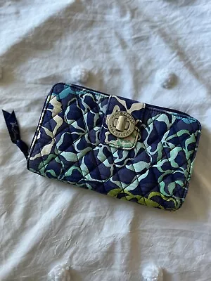 VERA BRADLEY TURN LOCK WALLET Clutch KATALINA BLUES Green Ocean Flowers ID Cards • $13