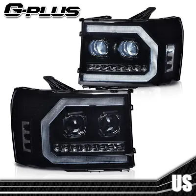 LED Strip Tube Projector Smoked Headlights Fits For 07-13 GMC Sierra 1500 2500HD • $164.99