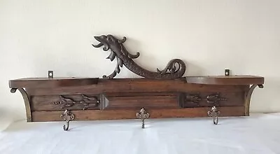 Vintage Coat Rack With Shelf Wall Mounted Cherubs Hooks Wooden Dragon  • £50