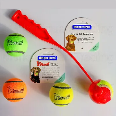 £7.47 • Buy Dog Tennis Ball Thower Launcher + 4 Balls 3 Squeaky - Non Toxic - Chucker