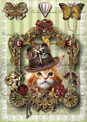 Steampunk Cat Collage A Designer Cotton Fabric Quilt Block Multi-sizes Available • $14.75