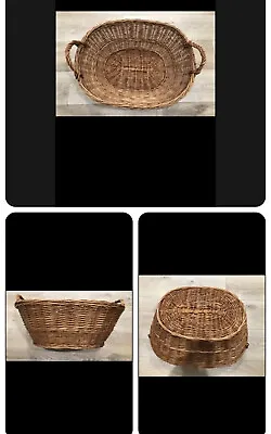 Vintage Wicker Laundry Basket Woven Oval Very Large 26  X 19  X 11 W/ Handles  • $189.16