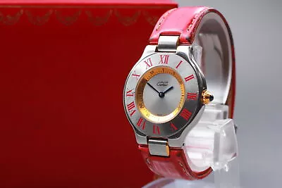 [Exc+5 ] Cartier Must De Cartier 21 Vanthian 1330 Red Unisex Quartz Watch JAPAN • $939.99