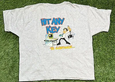 VTG 90's Hit Any Key To Continue... Computer Humor Men's XL Single Stitched USA • $13.99