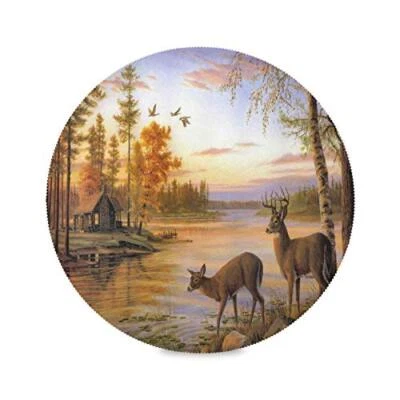 $20.56 • Buy Animal Deer Forest RiverElastic Fitted Edged Round Tablecloth Fade Resistant ...