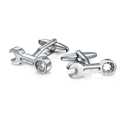 Mens Construction Mechanics Wrench Cufflinks Silver Stainless Steel • $14.99