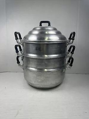 Thai Traditional Diamond Brand Aluminum Steamer Pot 22cm 4 Pieces Set Vintage • $22