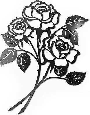 Giant Roses Wall Decor Black Metal Art - Rose Flower Wall Decor Metal Wall Decor • $25.07