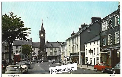 Vintage Old Postcard Cars Shops Clock Tower Maengwyn Street Machynlleth 1970's • £1.99