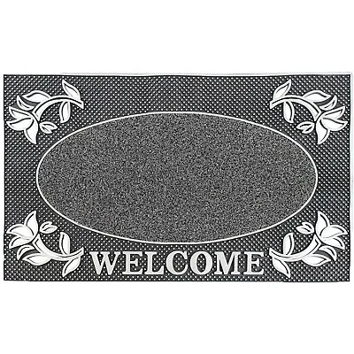 Grey Metallic Look Floral PVC Entrance Welcome Door Pin Mat Non Slip Doormats • £12.95