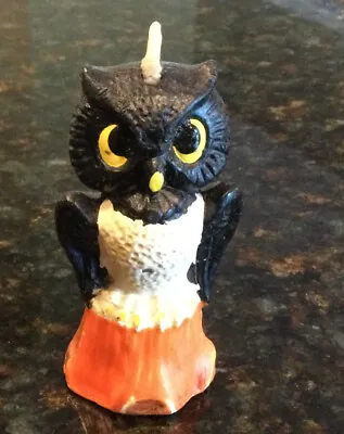 RARE Vintage Gurley Candle Co Small Halloween 3  Black/White Owl On Orange Stump • $16.99