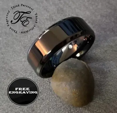 Personalized Engraved Men's Black Promise Ring Or Wedding Ring 8mm - Step Edges • $18.99