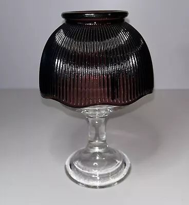 Vintage LE Smith Glass Fairy Lamp Candle Votive Purple Amethyst Ribbed Shade • $32.90