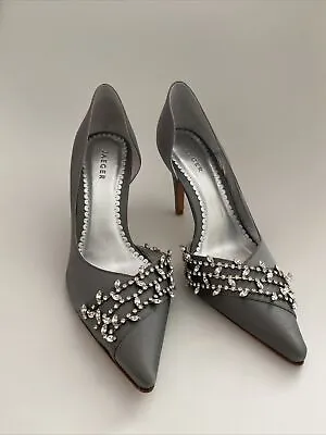 Vintage Style Jaeger Silver Satin Crystal Diamanté Opera Shoe Size 4 Eur 37 New • £24.50