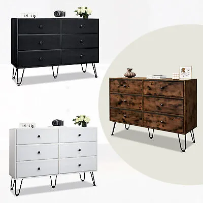 TC-HOMENY Wood 6 Drawer Dresser Chest Of Drawers Bedroom Cloth Cabinet Dresser • $141.54