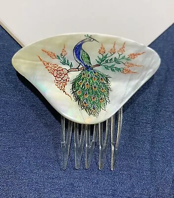 Vintage Mother Of Pearl Hand-painted /Etched Peacock Hair Comb - Philippines • $33.99