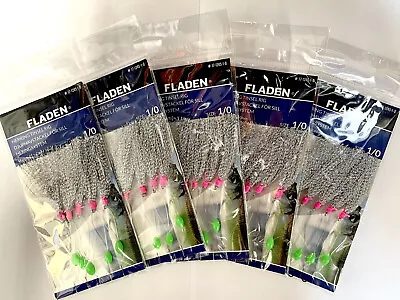 5x Packs Fladen Herring Tinsel Rig Mackerel Feathers 5 Hook Size 1/0 Sea Fishing • £6.95