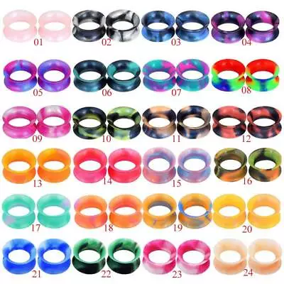 $4.99 • Buy Pair Flexible Thin Silicone Tunnels Soft Ear Gauges Plugs Earskin 6mm-20mm