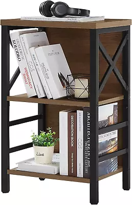 Bookcase Industrial 3 Tier Bookshelf Rustic Wood And Metal Bookcase Freestand • $70.45