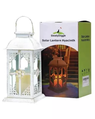 Solar Lantern Outdoor Hyacinth White Decor Antique Metal And Glass Construction • £14.99