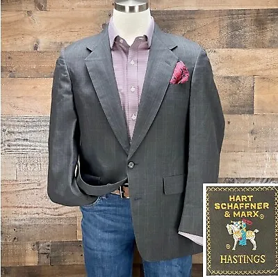 Hart Schaffner Marx Sport Coat Blazer Suit Jacket Wool Gray Houndstooth 40R • $79.95