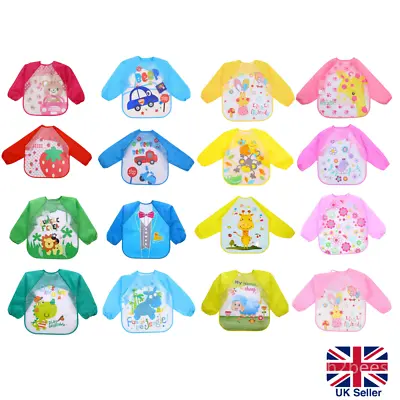 LONG SLEEVE Baby Bibs Waterproof Apron Coverall Feeding Wipe Clean [UK] • £3.59