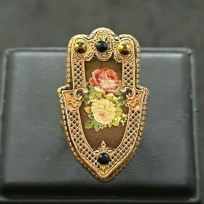 Large Michal Negrin Moroccan Hamsa Ring Crystals Victorian Roses Statement Gift • $53.60