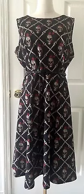 LADY V Vintage Made In London Plus Skull Bones Roses Novelty Fit Flare Dress 18 • $49.99