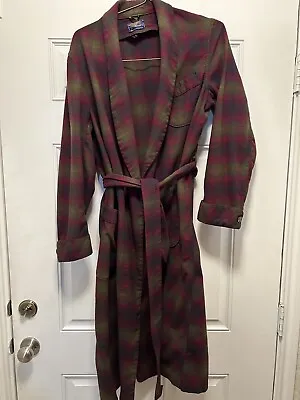 Vtg PENDLETON USA Men’s M Red Green Plaid Wool Flannel Belted Robe Pockets • $24.99