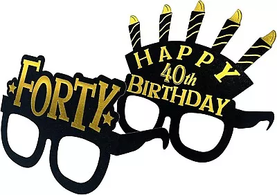 40Th Birthday Decorations Party Glasses - Birthday Masks - Black Gold Set Of 24 • $14