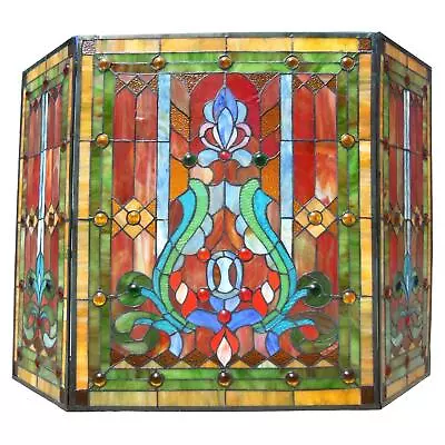 Tiffany Style Vintage Victorian Stained Glass Fireplace Screen Foldable 3-Panel • $427.60