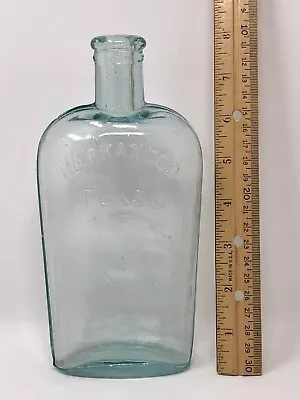 Antique  Warranted Flask  Whiskey Bottle Light Green Glass W/Bubbles 7 3/4  NICE • $18