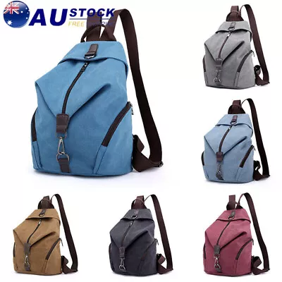 Womens Canvas Backpack Rucksack Laptop Notebook School Travel Shoulder Bag Grey • $20.28