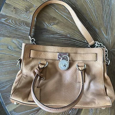 Michael Kors Hamilton Handbag Tote Satchel Crocodile Peanut/Tan Leather Lock Key • $59.97