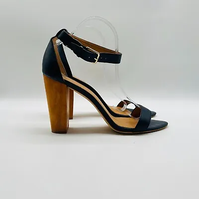 J. Crew Sandals Womens 10.5 Blue Leather Wooden High Heel Strappy Minimal Shoes • $39.99