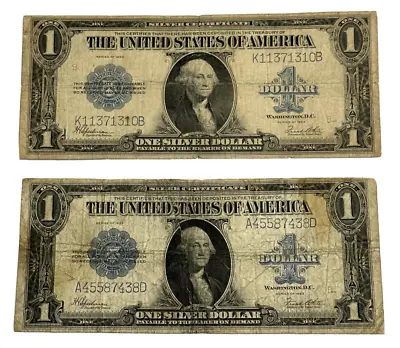 (Lot Of 2) 1923 $1 Silver Certificate | Large Bank Note | Blue Seal • $85