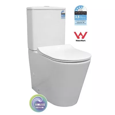 Back To Wall Rimless TOILET SUITE Ceramic Curve Design S&P Trap Soft Close Seat • $398