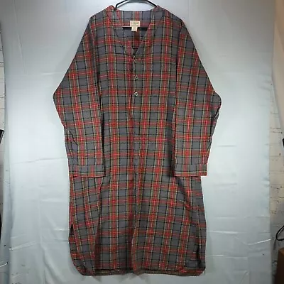 LL Bean Mens Nightgown XL Plaid Cotton Leisure Button V Neck Gray Patterned • $16.35