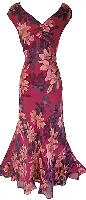 Womens Vintage Pink Floral Bias Silk Y2k Fairy Whimsical Maxi Tea Slip Dress 10 • £59.99