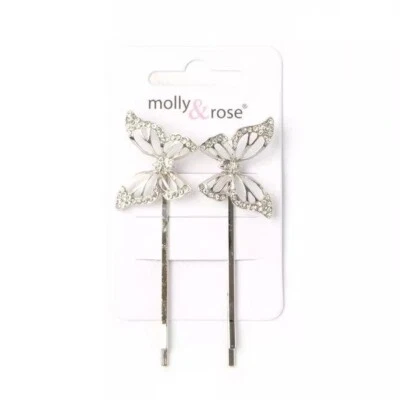 £3.75 • Buy 2  Butterfly Diamante Crystal Hair Slides 6cm Hair Grips Clips Bridal Prom UK