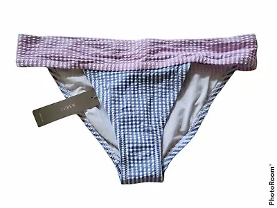 J.Crew Banded Bikini Bottom In Colorblock Seersucker Size XXS-Blue/Pink NWT • $25