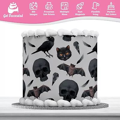 Scarry Black Crow Skull Icing Wrap Edible Cake Decoration Sheet Printed Topping • £4.99