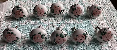 £20 • Buy 10 Rose Floral CERAMIC KNOBS Drawer Pulls Cupboard Handles Door Shabby Chic