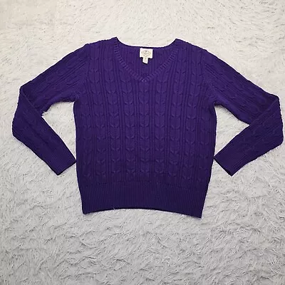 Womens St. John's Bay Purple Cable Knit V-Neck Pullover Sweater Size Medium • $12