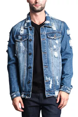 NWT Victorious Men's Wash Distressed Denim Jean Jacket -DK100 • $47.95