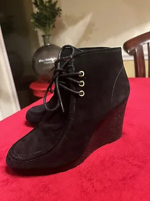 Women’s Michael Kors Black Suede Wedge Heel Ankle Boots Size 8.5 • $39.99