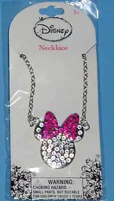 Disney Minnie Mouse Pendant Necklace-Pink And Silver Tone-18 Inch Chain NIP • $9.99